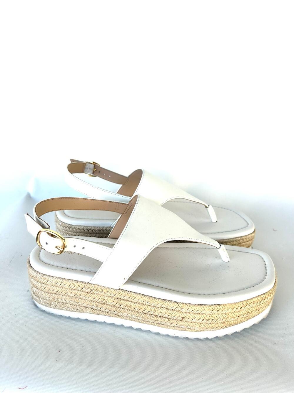 Stuart Weitzman Espadrilles Platforms Shoes Heels White 37.5 7.5 Vacation